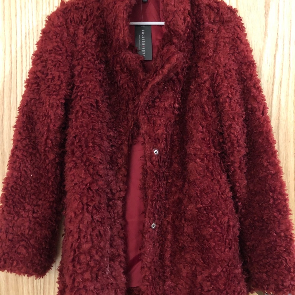 Red faux fur jacket